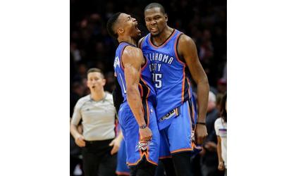 Durant, Westbrook lead Thunder to win over Clippers, 100-99
