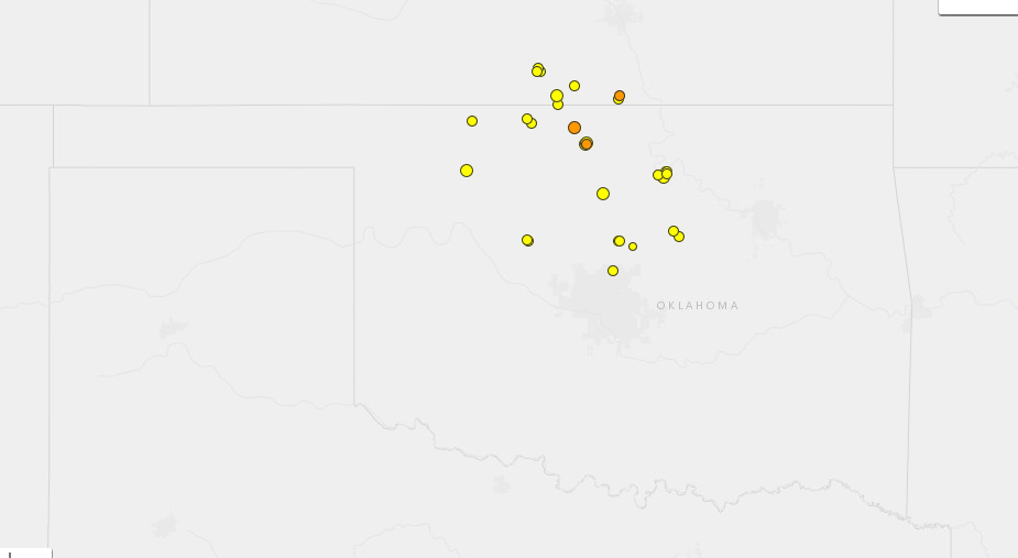 USGS records small earthquakes in northern Oklahoma