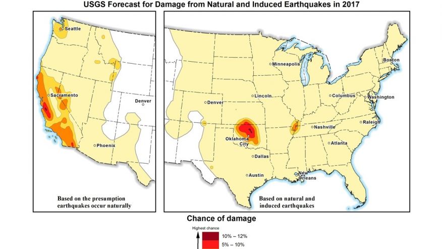 Federal 2017 quake forecast highlights Oklahoma, California
