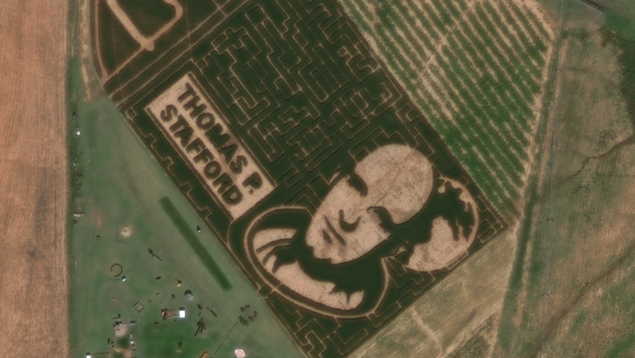 Oklahoma astronaut corn maze photographed from space