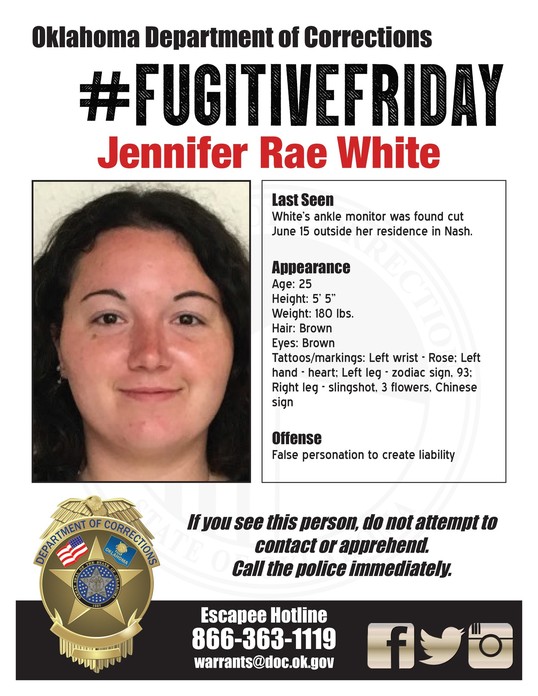 ODOC #FugitiveFriday: Jennifer Rae White