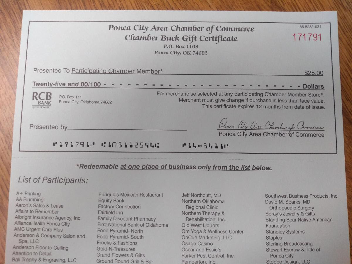 Ponca City Chamber printing new Chamber Bucks in September