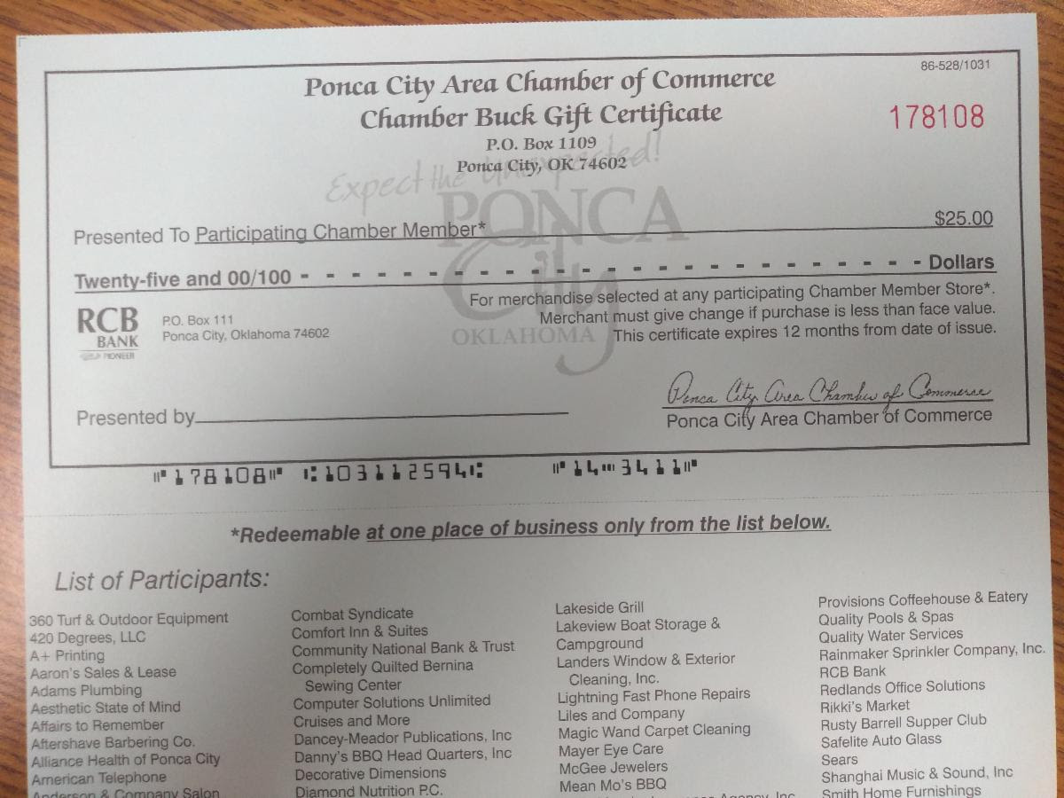 Ponca City Chamber Reports Someone Is Making Copies Of A Chamber Buck Check