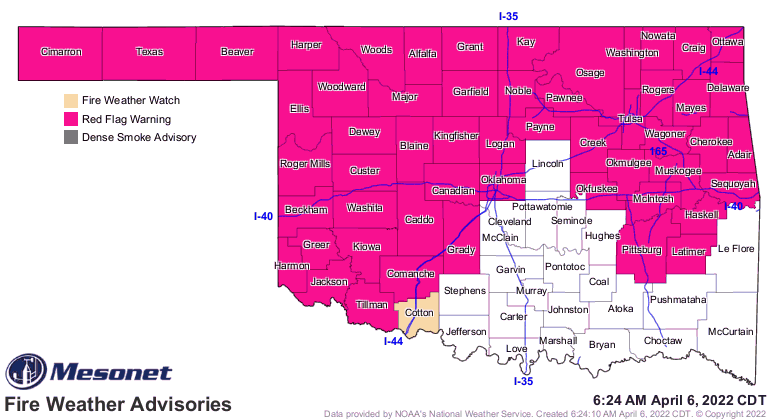 Red Flag Warning Issued for Kay County and Most of Oklahoma for Wednesday