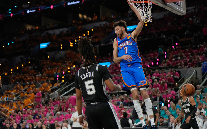 Gilgeous-Alexander, bench propel Thunder past Spurs 123-108 after historic slow start for 2-1 lead