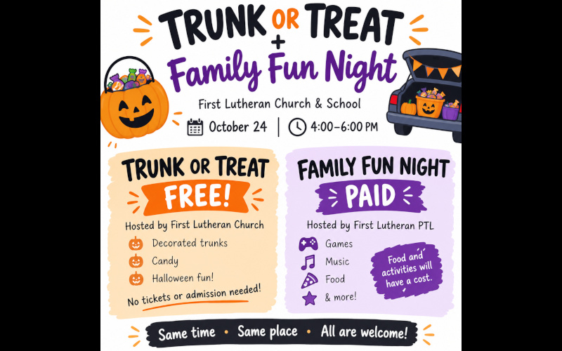 Trunk or Treat and Family Fun Night at First Lutheran Church and School